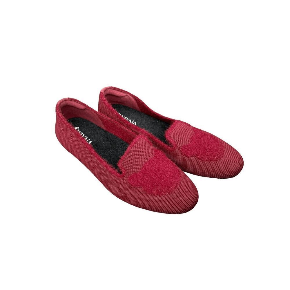 Vivaia Faux Mink Knit Loafers Red Bordeaux Bear Women’s 7.5 EU Size 38